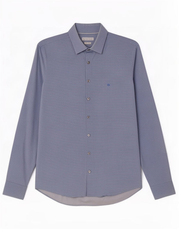 Calvin Klein Mens Slim Fit Shirt Size 39 15 1/2 Medium Blue Geometric
