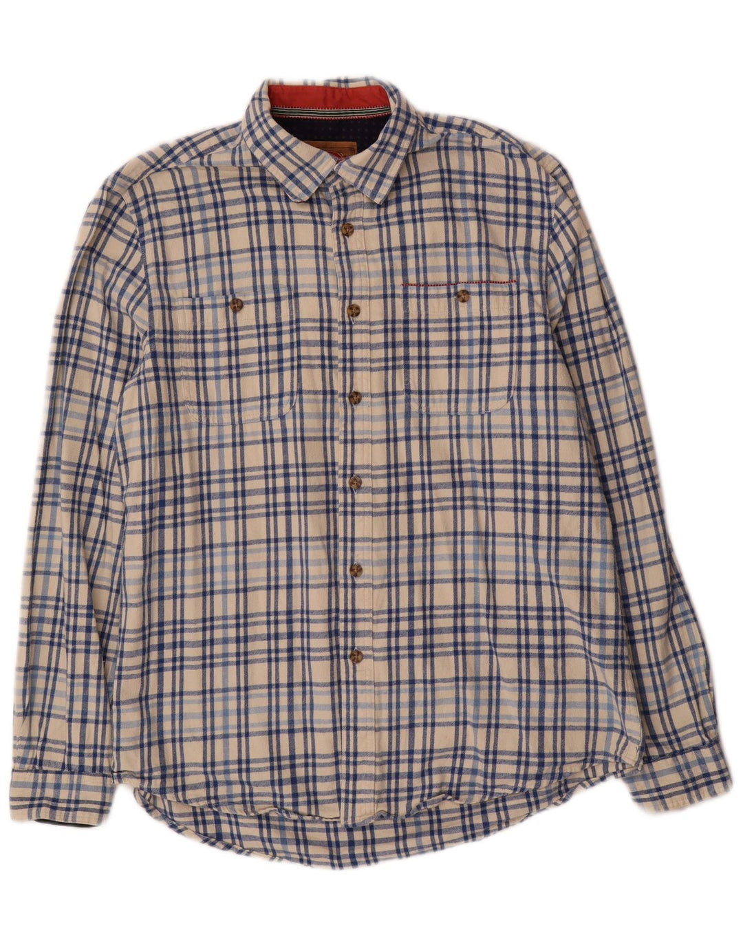 Boston Mens Flannel Shirt Large Off White Check Cotton