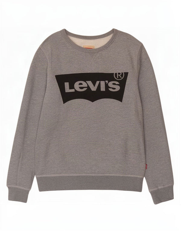 Levi's Girls Graphic Sweatshirt Jumper 13-14 Years Grey Flecked Cotton