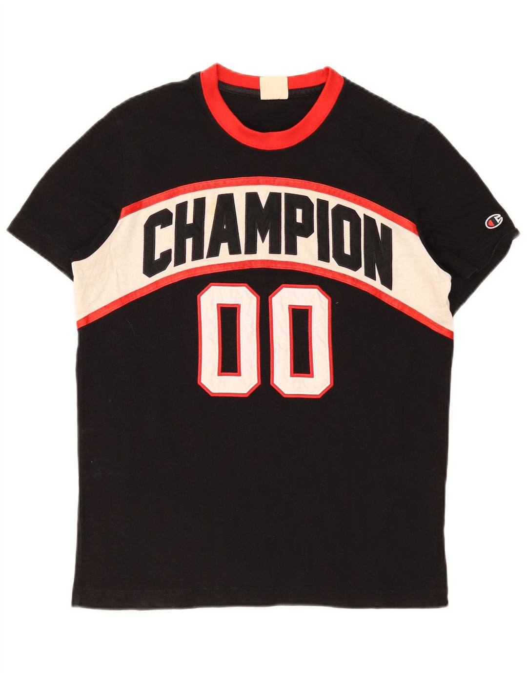 Champion Mens Graphic T-Shirt Top Medium Black Colourblock Cotton