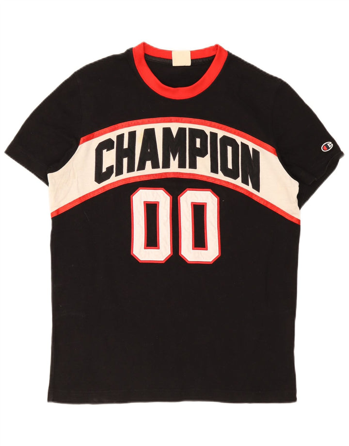 Champion Mens Graphic T-Shirt Top Medium Black Colourblock Cotton