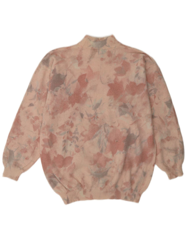 Vintage Womens Turtle Neck Jumper Sweater UK 14 Medium Pink Floral Wool