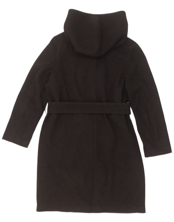 Zara Womens Hooded Double Breasted Coat UK 14 Medium Black Polyester
