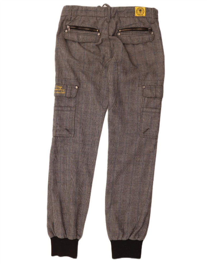 Frankie Garage Mens Joggers Cargo Trousers  W33 L34 Grey Check Polyester