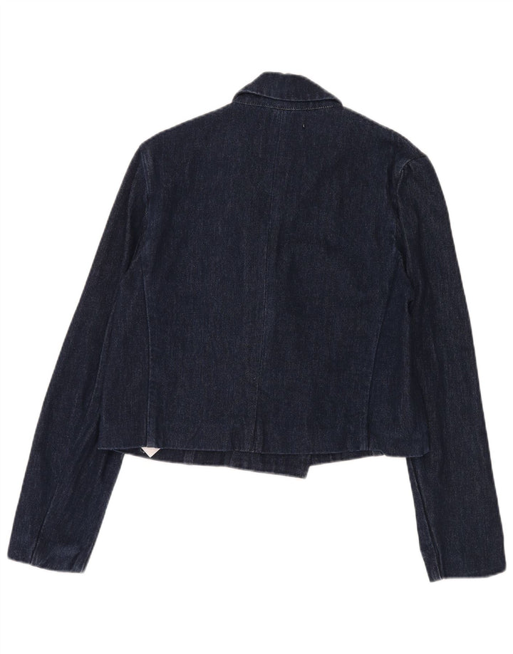 Zara Womens Crop Double Breasted Denim Blazer Jacket UK 10 Small Navy Blue