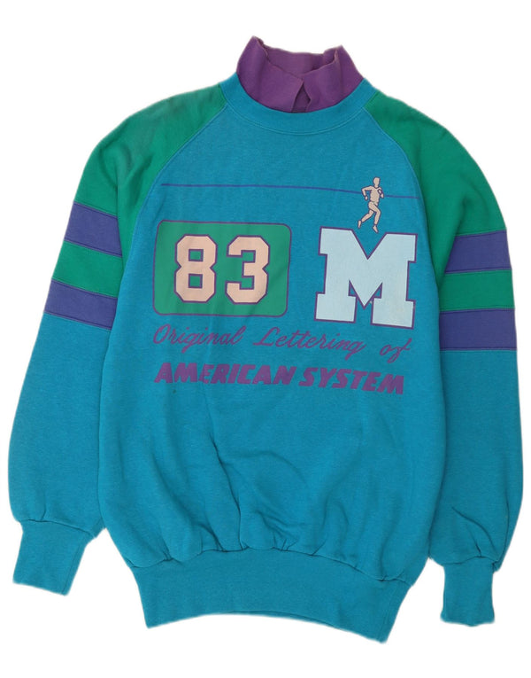 American System Mens Graphic Sweatshirt Jumper XL Blue Colourblock