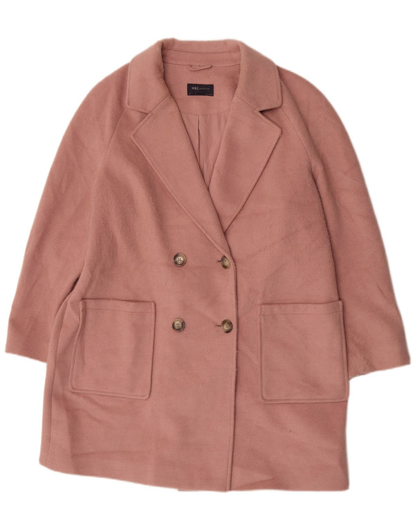 Marks & Spencer Womens Double Breasted Coat UK 18 XL Pink Polyester