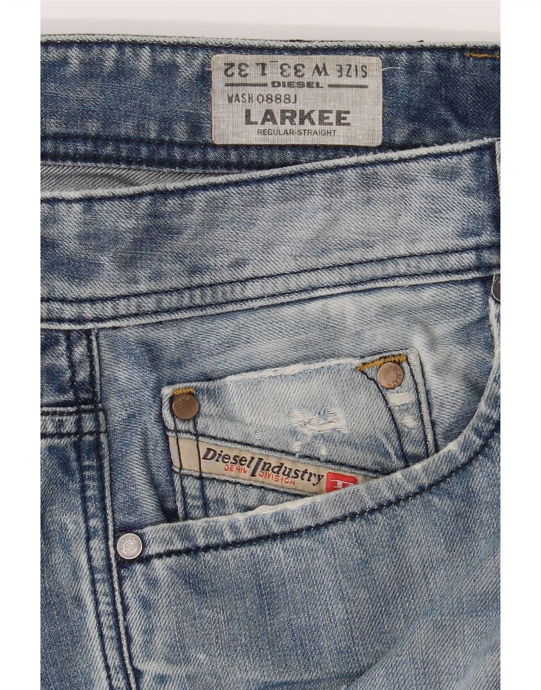 Diesel Mens Larkee Distressed Regular Straight Jeans W33 L32 Blue Cotton