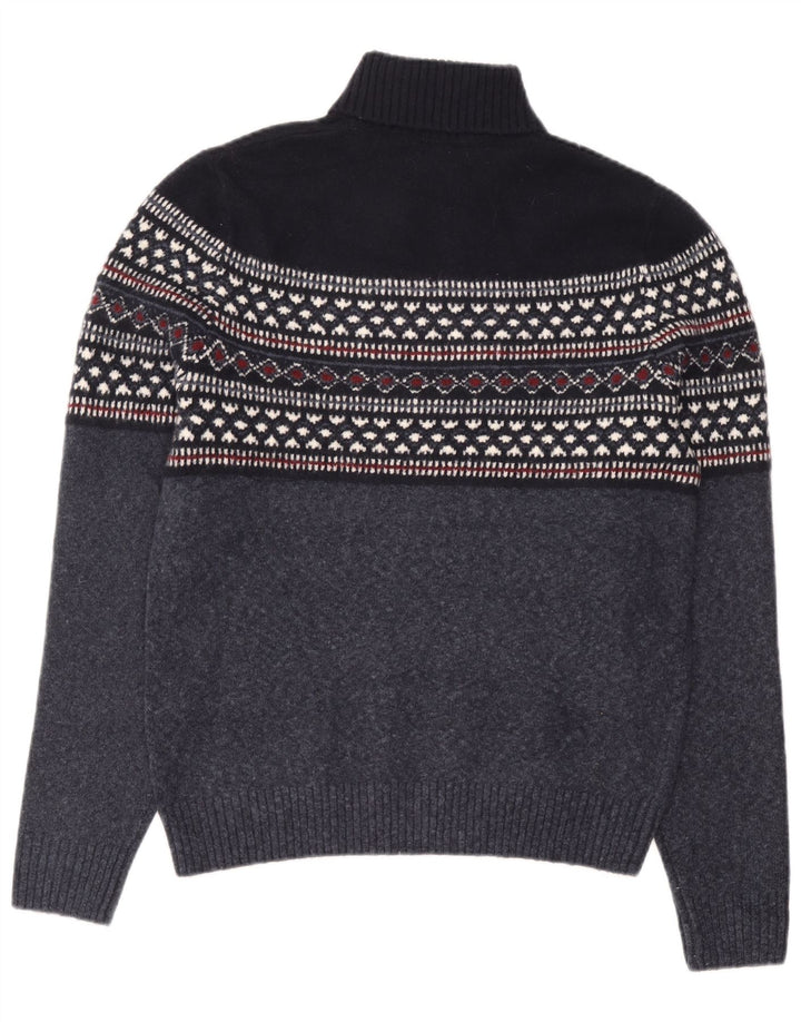 Marks & Spencer Mens Roll Neck Jumper Sweater Large Navy Blue Fair Isle