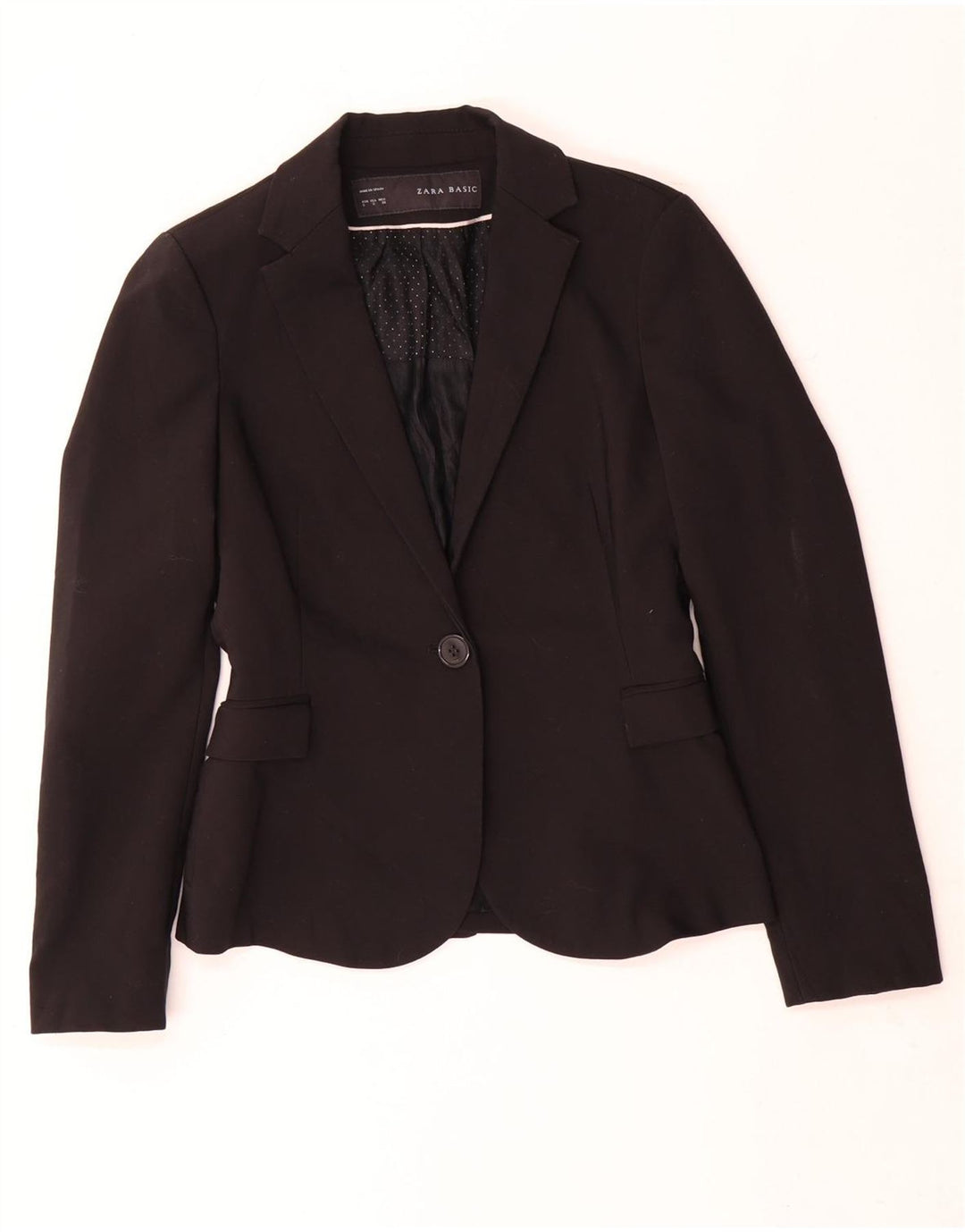 Zara Womens 1 Button Blazer Jacket UK 10 Small Black Polyester
