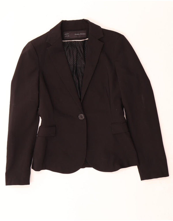 Zara Womens 1 Button Blazer Jacket UK 10 Small Black Polyester