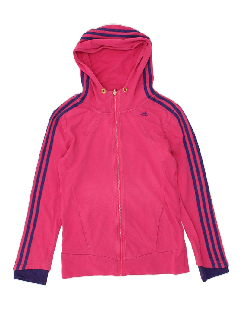 ADIDAS Womens Graphic Zip Hoodie Sweater UK 12 Medium  Pink Cotton | Vintage Adidas | Thrift | Second-Hand Adidas | Used Clothing | Messina Hembry 