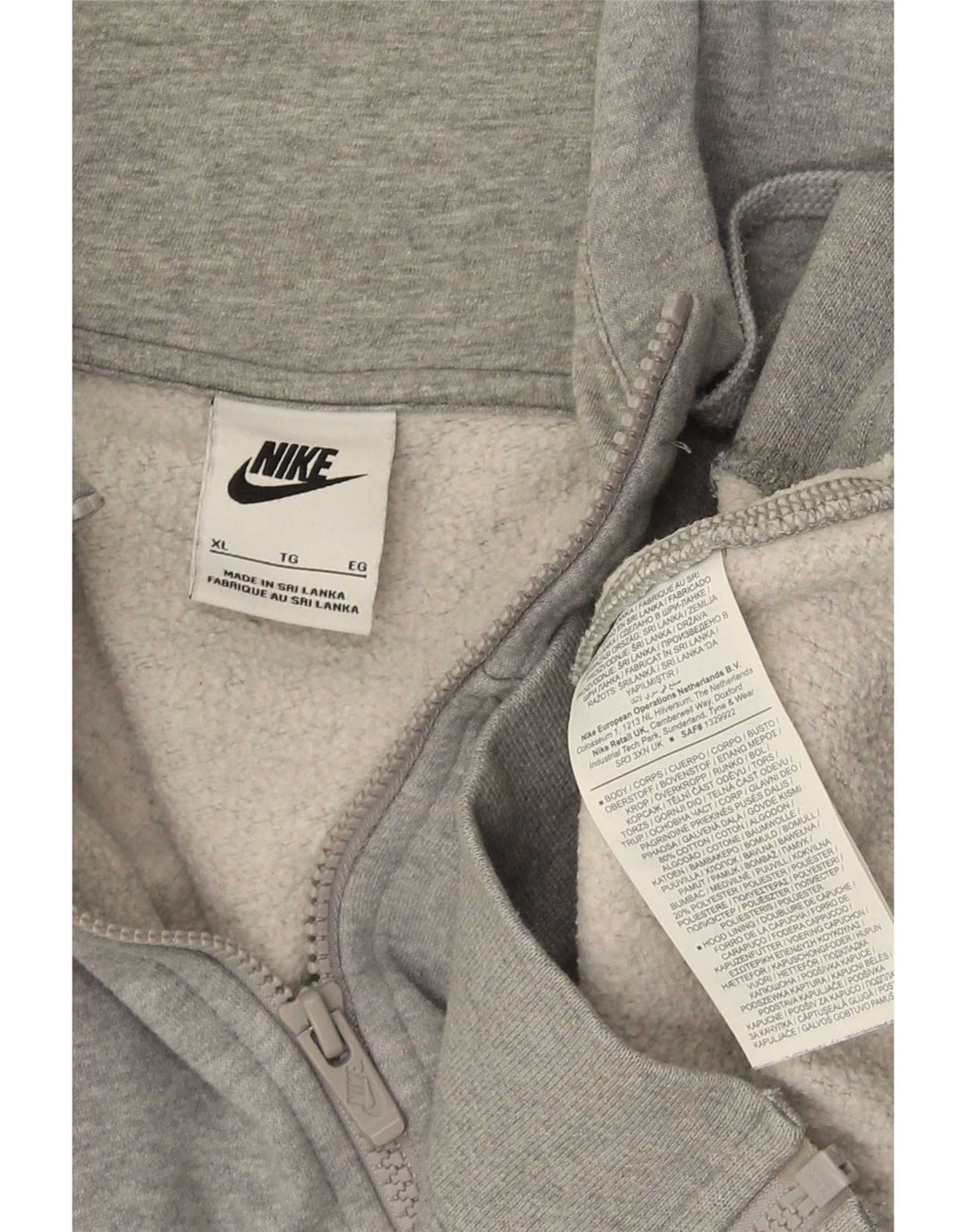 Nike Mens Zip Hoodie Sweater XL Grey Cotton