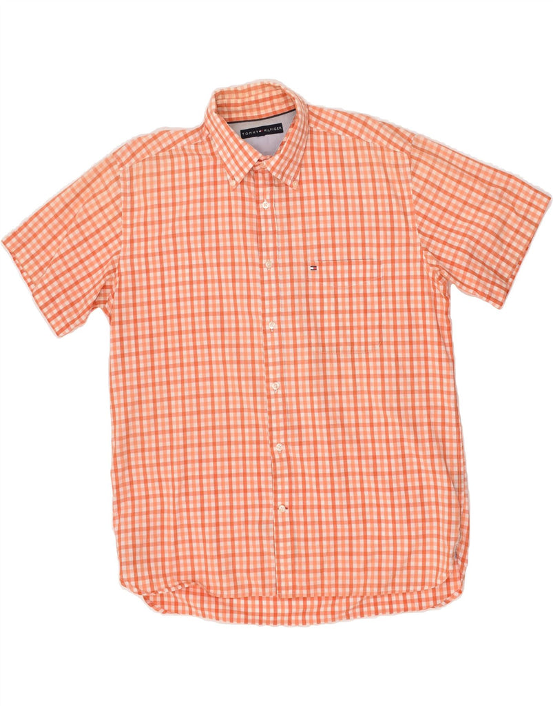 TOMMY HILFIGER Mens Short Sleeve Shirt Large Orange Gingham Cotton | Vintage Tommy Hilfiger | Thrift | Second-Hand Tommy Hilfiger | Used Clothing | Messina Hembry 