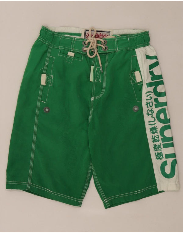 Superdry Mens Graphic Swimming Shorts Small  Green Colourblock Polyester