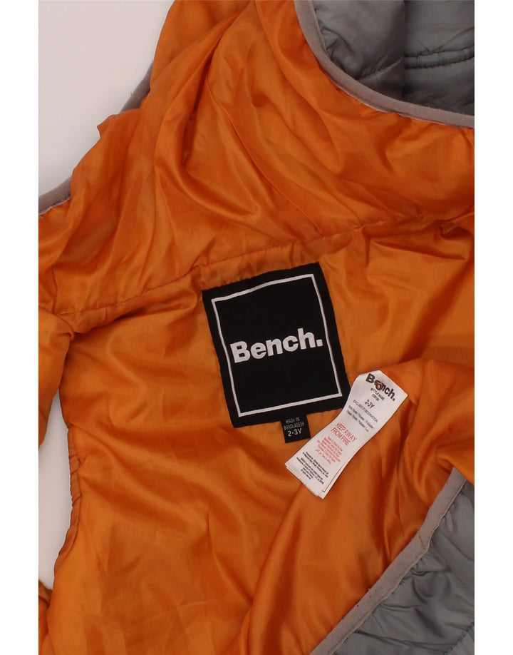 BENCH Boys Hooded Padded Gilet 2-3 Years Grey Colourblock Polyester