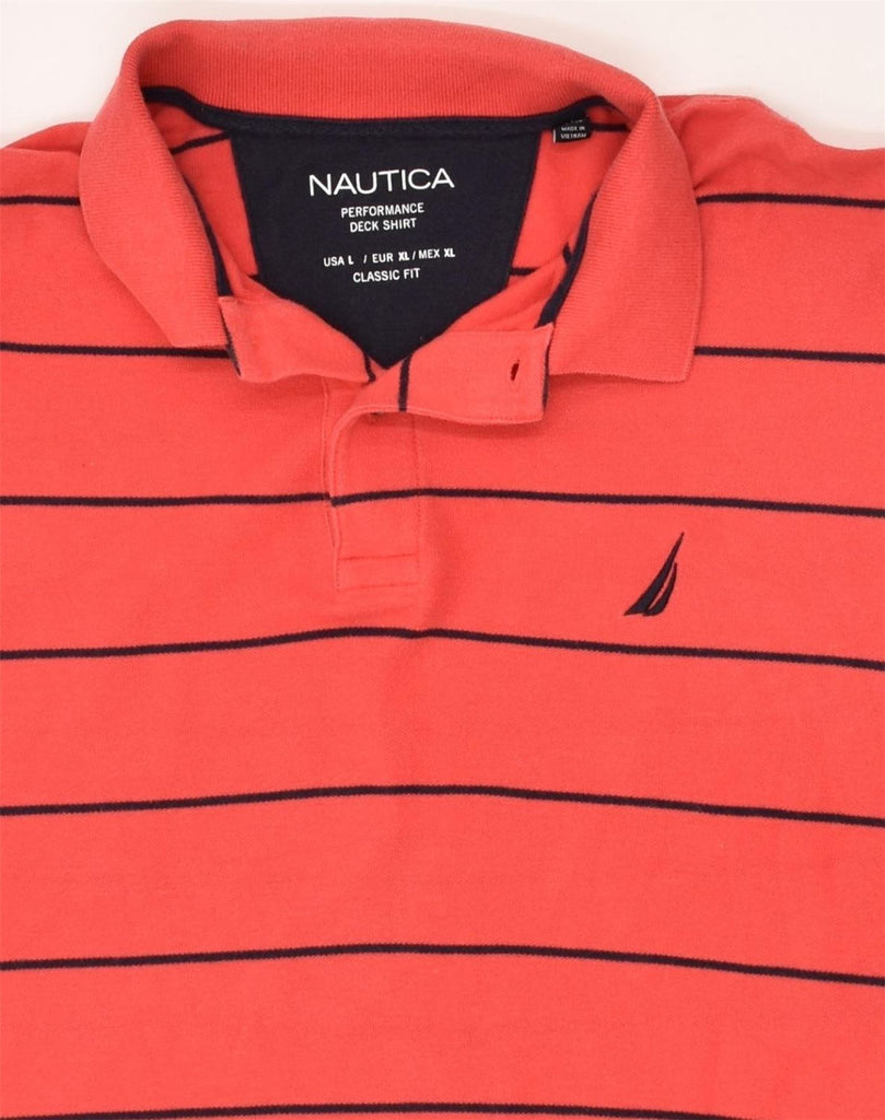 NAUTICA Mens Performance Classic Fit Polo Shirt XL Red Striped Cotton | Vintage Nautica | Thrift | Second-Hand Nautica | Used Clothing | Messina Hembry 