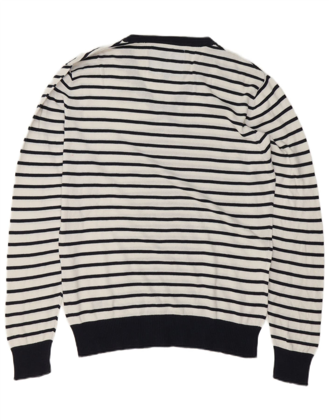 Americanino Mens V-Neck Jumper Sweater Medium White Striped Cotton