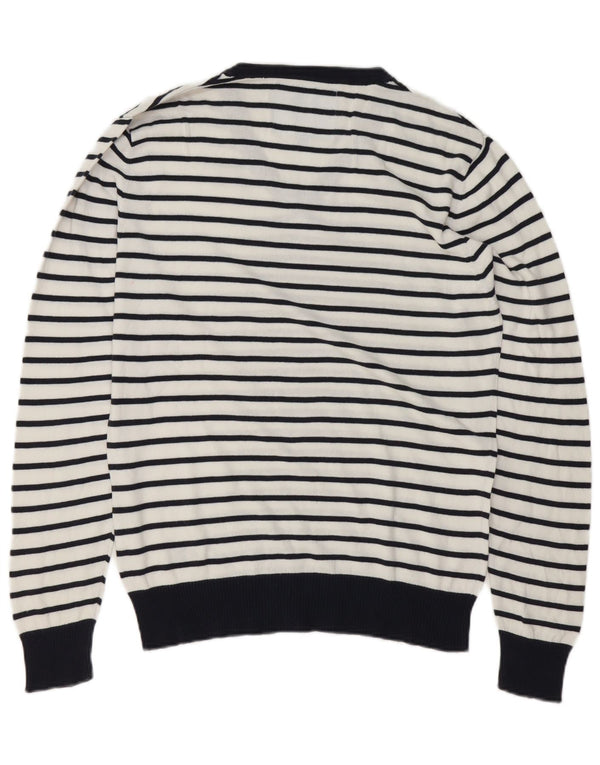 Americanino Mens V-Neck Jumper Sweater Medium White Striped Cotton