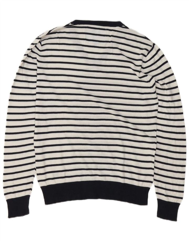 Americanino Mens V-Neck Jumper Sweater Medium White Striped Cotton