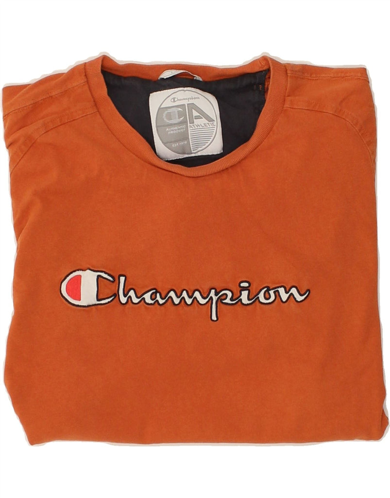 CHAMPION Mens Graphic T-Shirt Top Large Orange Cotton | Vintage Champion | Thrift | Second-Hand Champion | Used Clothing | Messina Hembry 