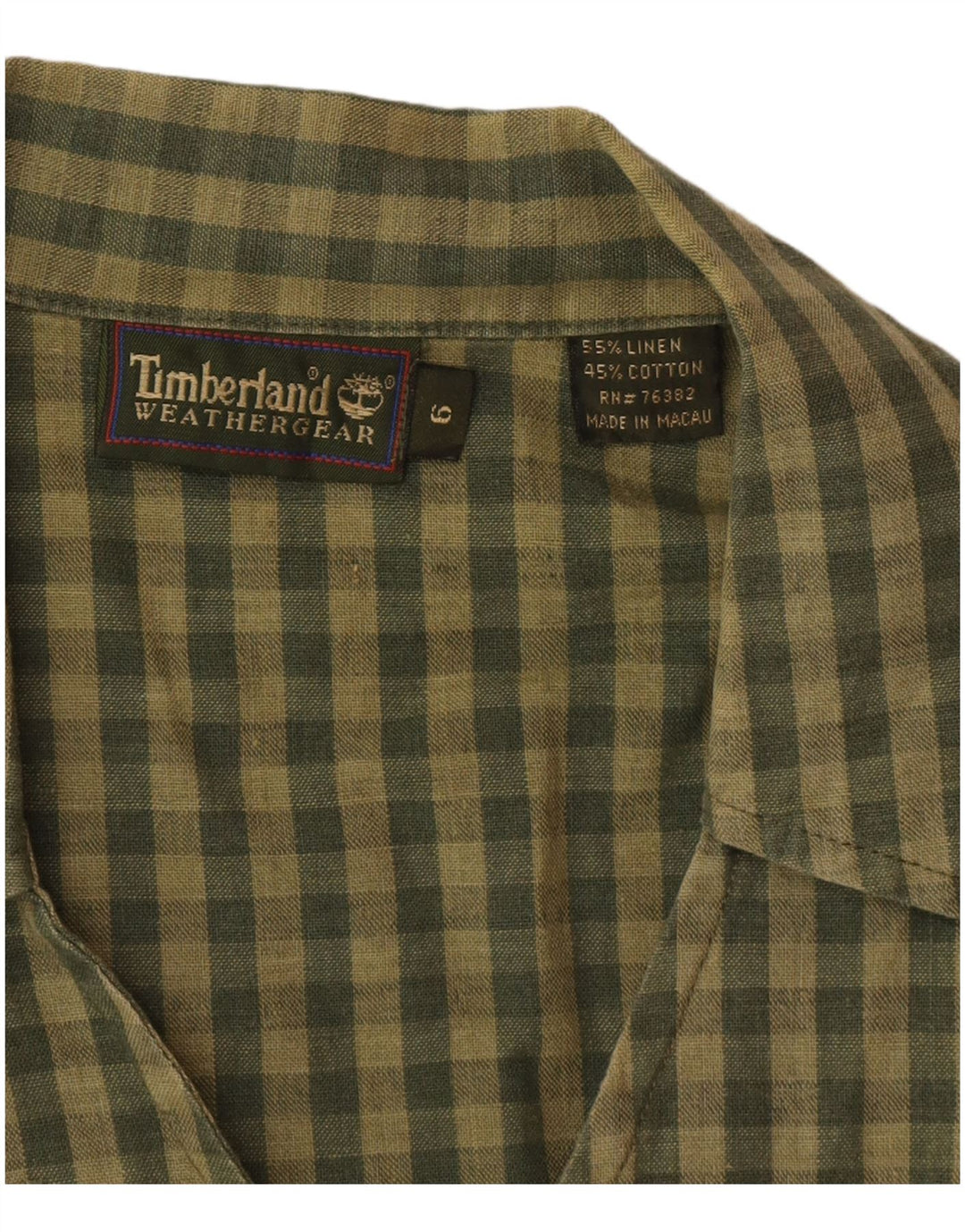 Timberland Womens Sleeveless Shirt Blouse US 6 Medium Khaki Gingham Linen