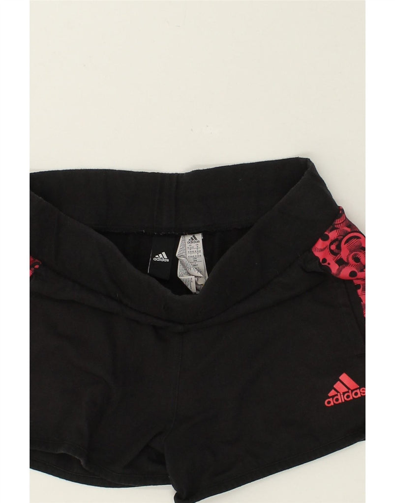 ADIDAS Womens Abstract Pattern Sport Shorts UK 12/14 Medium Black Cotton Vintage Adidas and Second-Hand Adidas from Messina Hembry 