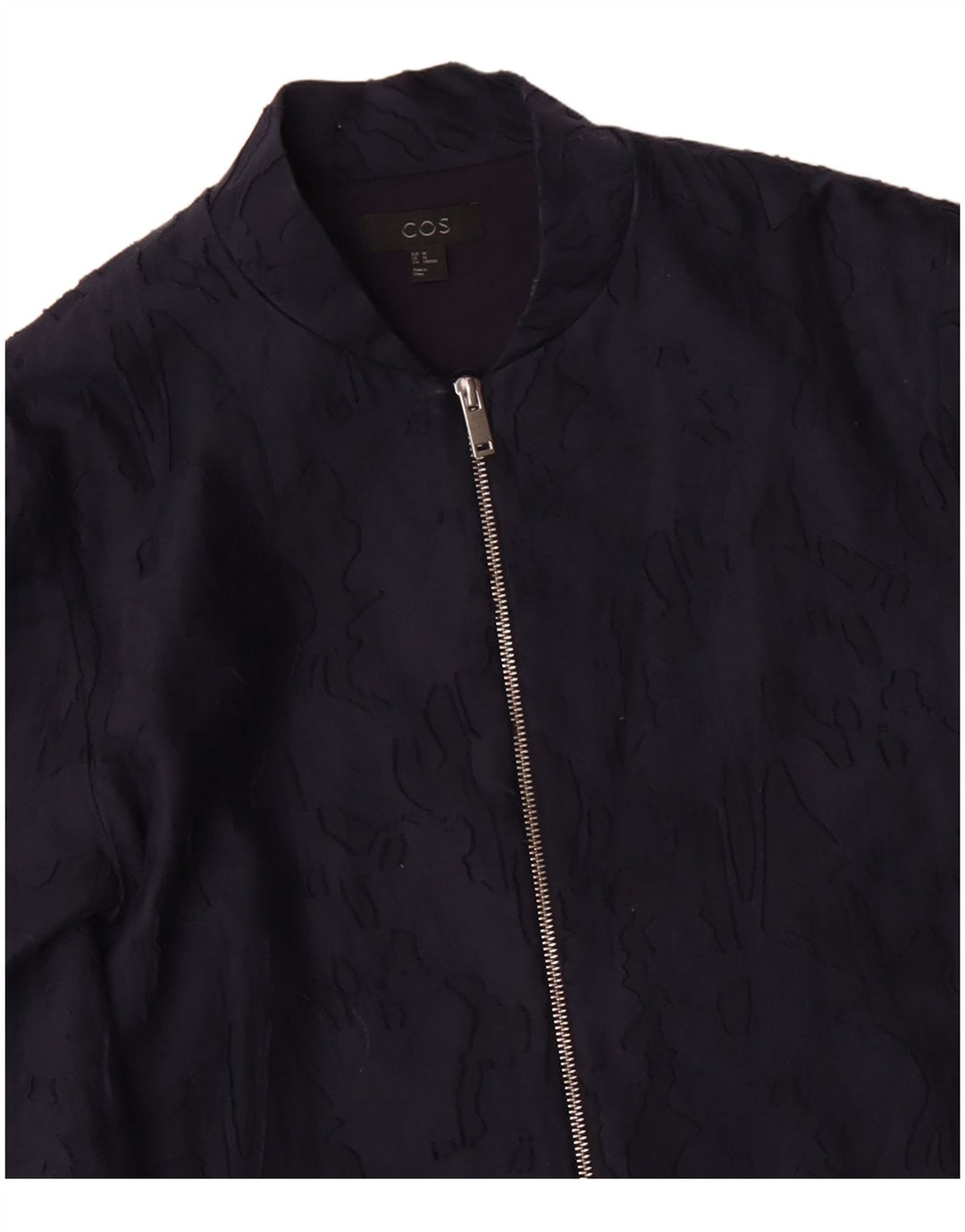 COS Womens Overcoat EU 40 Medium Navy Blue Camouflage Cotton