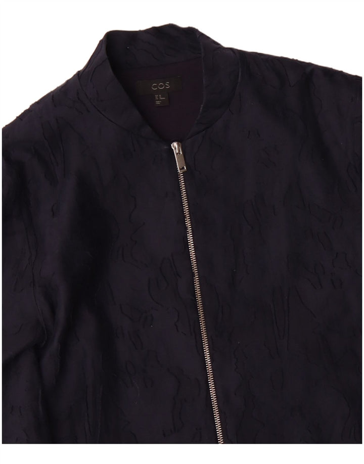 COS Womens Overcoat EU 40 Medium Navy Blue Camouflage Cotton