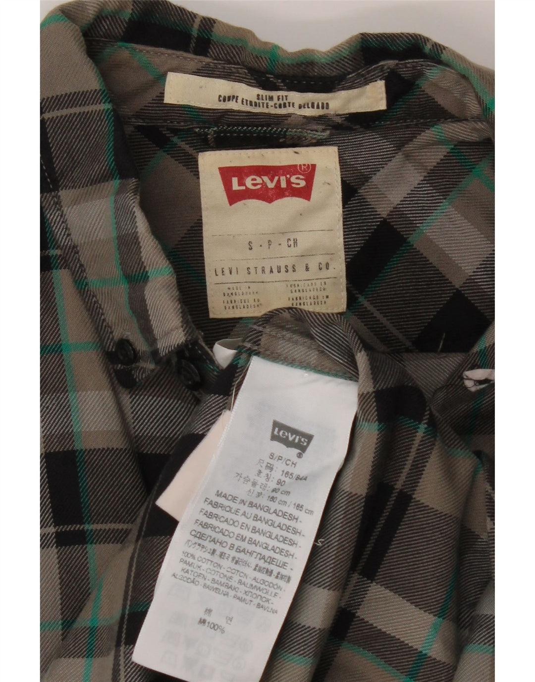 Levi's Mens Slim Fit Flannel Shirt Small Grey Check Cotton