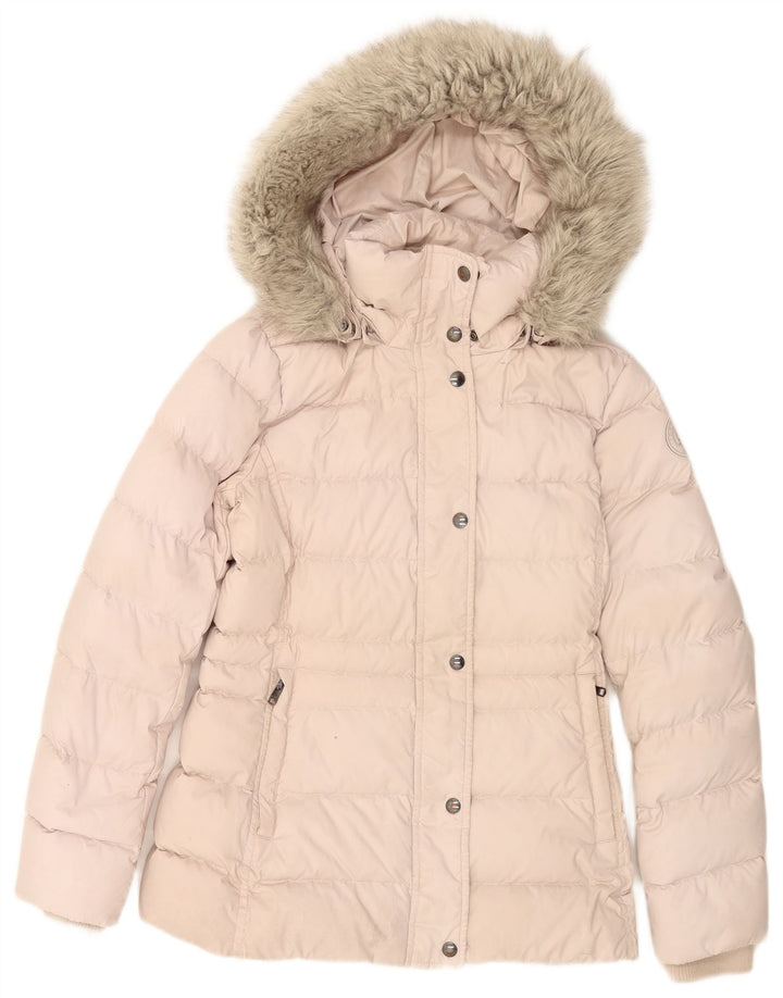 Tommy Hilfiger Womens Hooded Padded Jacket UK 6 XS Pink Polyester