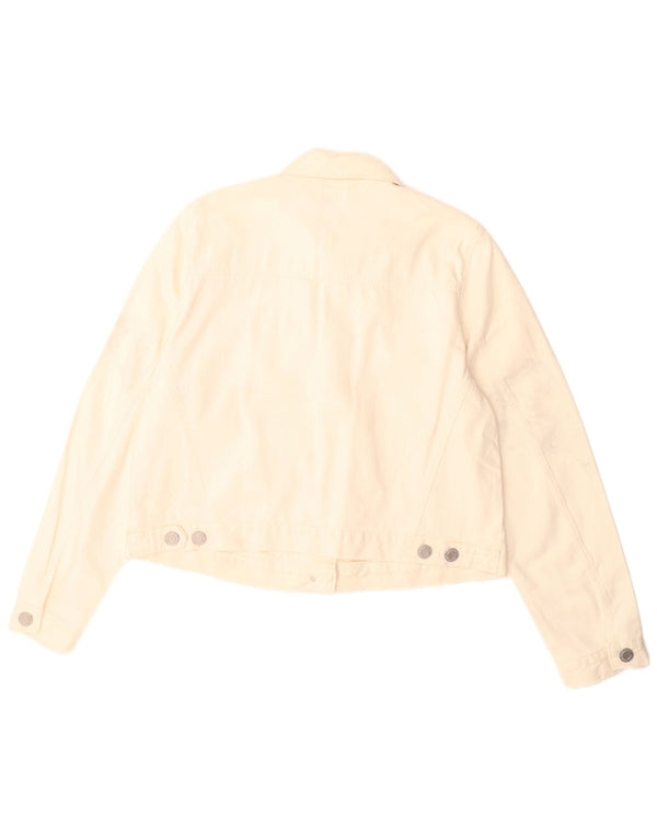 Marks & Spencer Womens Crop Denim Jacket UK 16 Large Off White Cotton