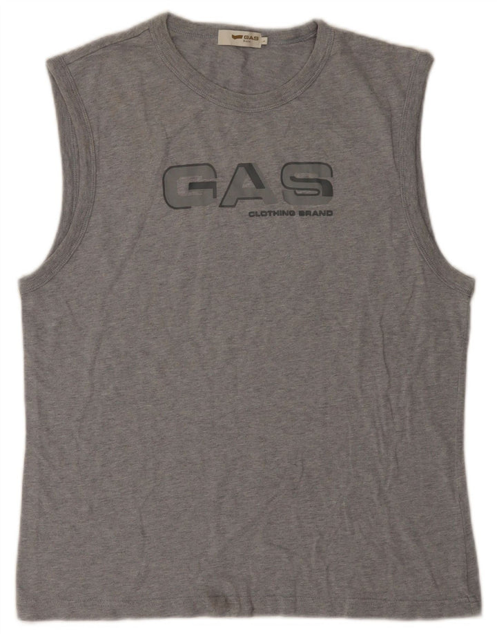 Gas Womens Graphic Vest Top UK 14 Large Grey Cotton