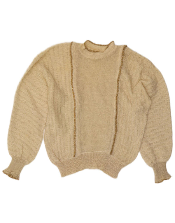 Vintage Womens Turtle Neck Jumper Sweater UK 14 Large Off White Flecked
