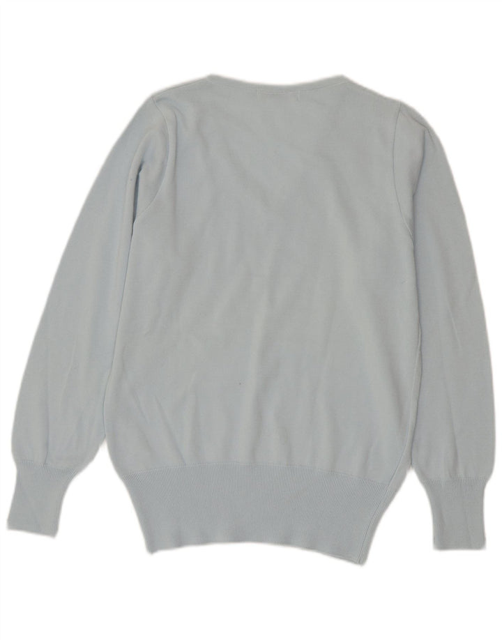 Lacoste Womens V-Neck Jumper Sweater Size 42 Large Blue Cotton