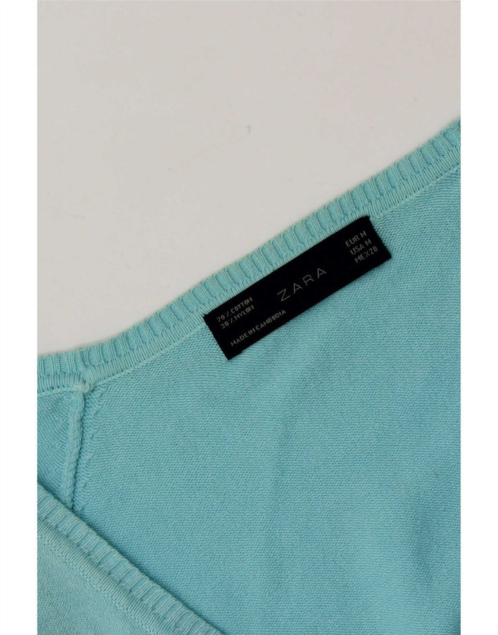 Zara Womens Cardigan Sweater UK 12 Medium Blue Cotton