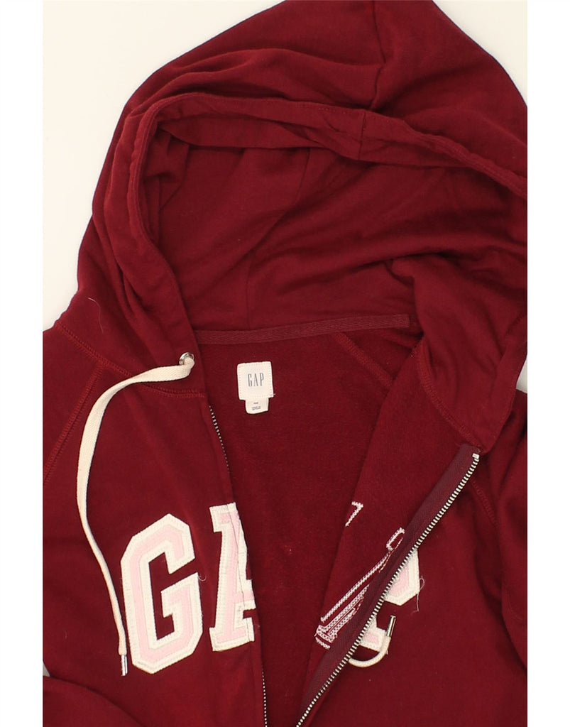 GAP Womens Graphic Zip Hoodie Sweater UK 6 XS Burgundy Cotton | Vintage Gap | Thrift | Second-Hand Gap | Used Clothing | Messina Hembry 