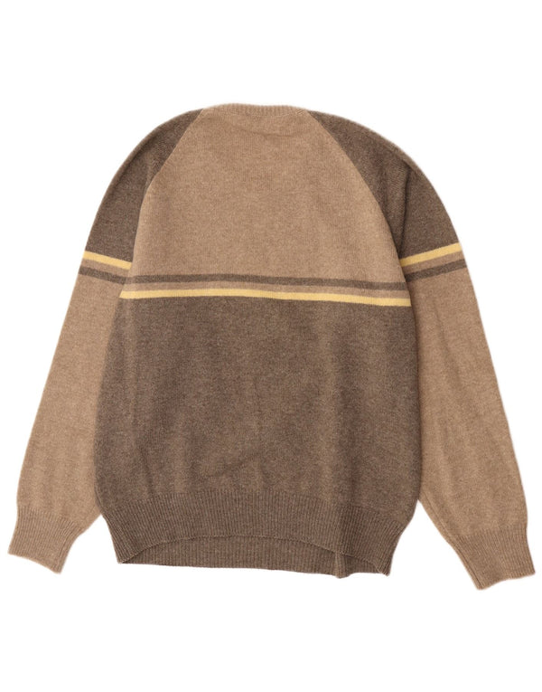 Vintage Mens Crew Neck Jumper Sweater IT 52 XL Brown Colourblock New Wool