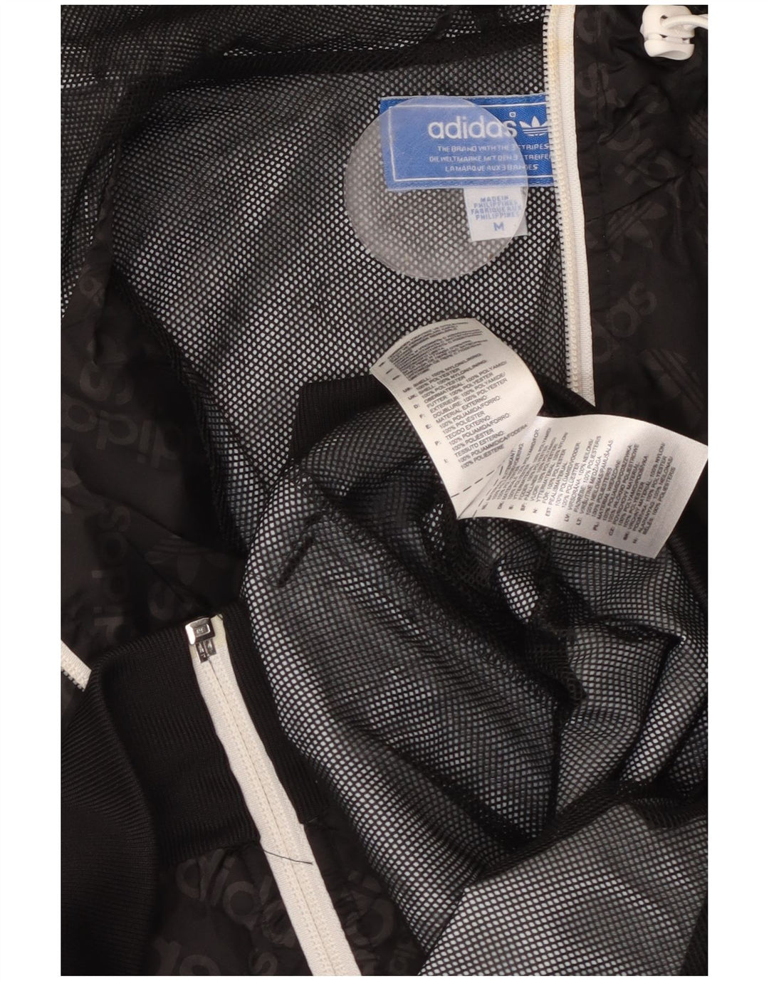 ADIDAS Mens Graphic Hooded Rain Jacket UK 38 Medium Black Polyamide