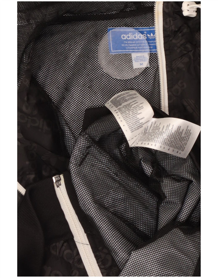 ADIDAS Mens Graphic Hooded Rain Jacket UK 38 Medium Black Polyamide