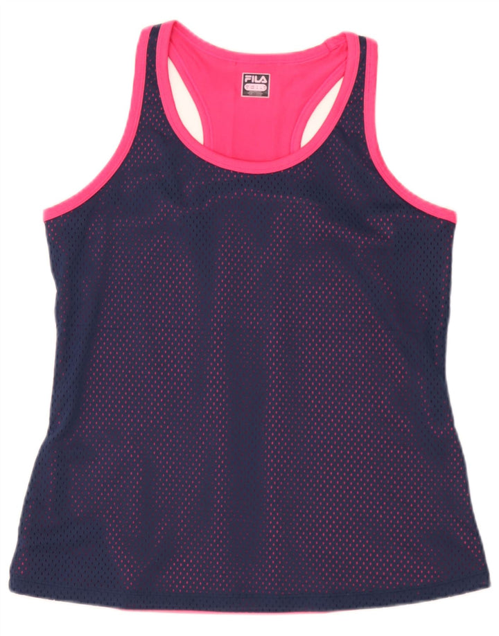 Fila Womens Graphic Vest Top UK 12 Medium Navy Blue Colourblock Polyester