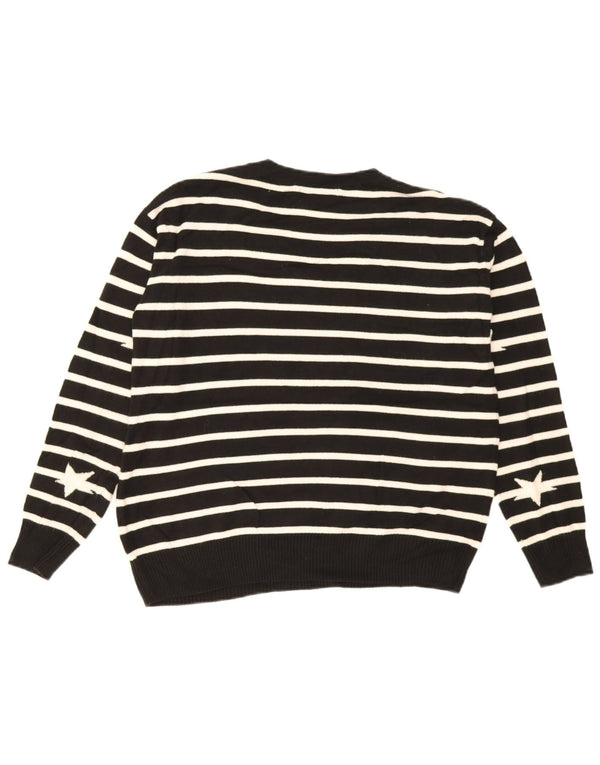 Marks & Spencer Womens V-Neck Jumper Sweater UK 14 Large Black Striped
