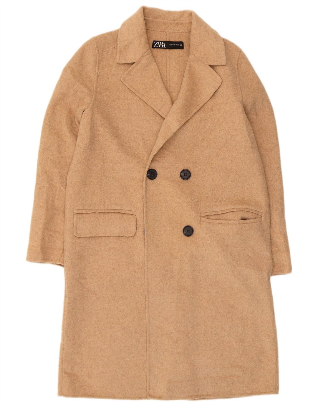 Zara Womens Oversized Overcoat UK 6 XS Beige Wool
