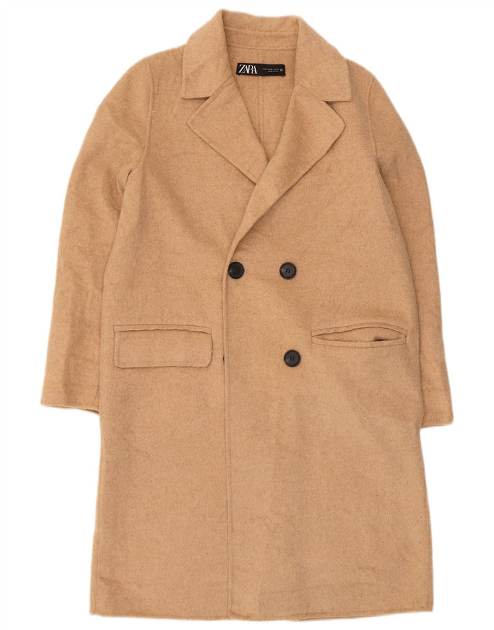 Zara Womens Oversized Overcoat UK 6 XS Beige Wool