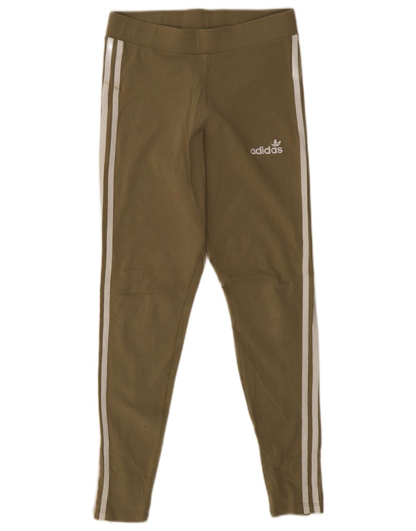 Adidas Womens Leggings UK 12 Medium Khaki Cotton