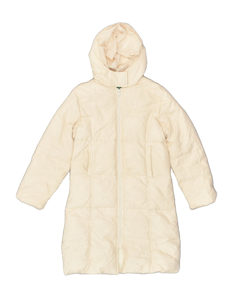 BENETTON Girls Hooded Padded Coat 9-10 Years Large Off White Polyester | Vintage Benetton | Thrift | Second-Hand Benetton | Used Clothing | Messina Hembry 