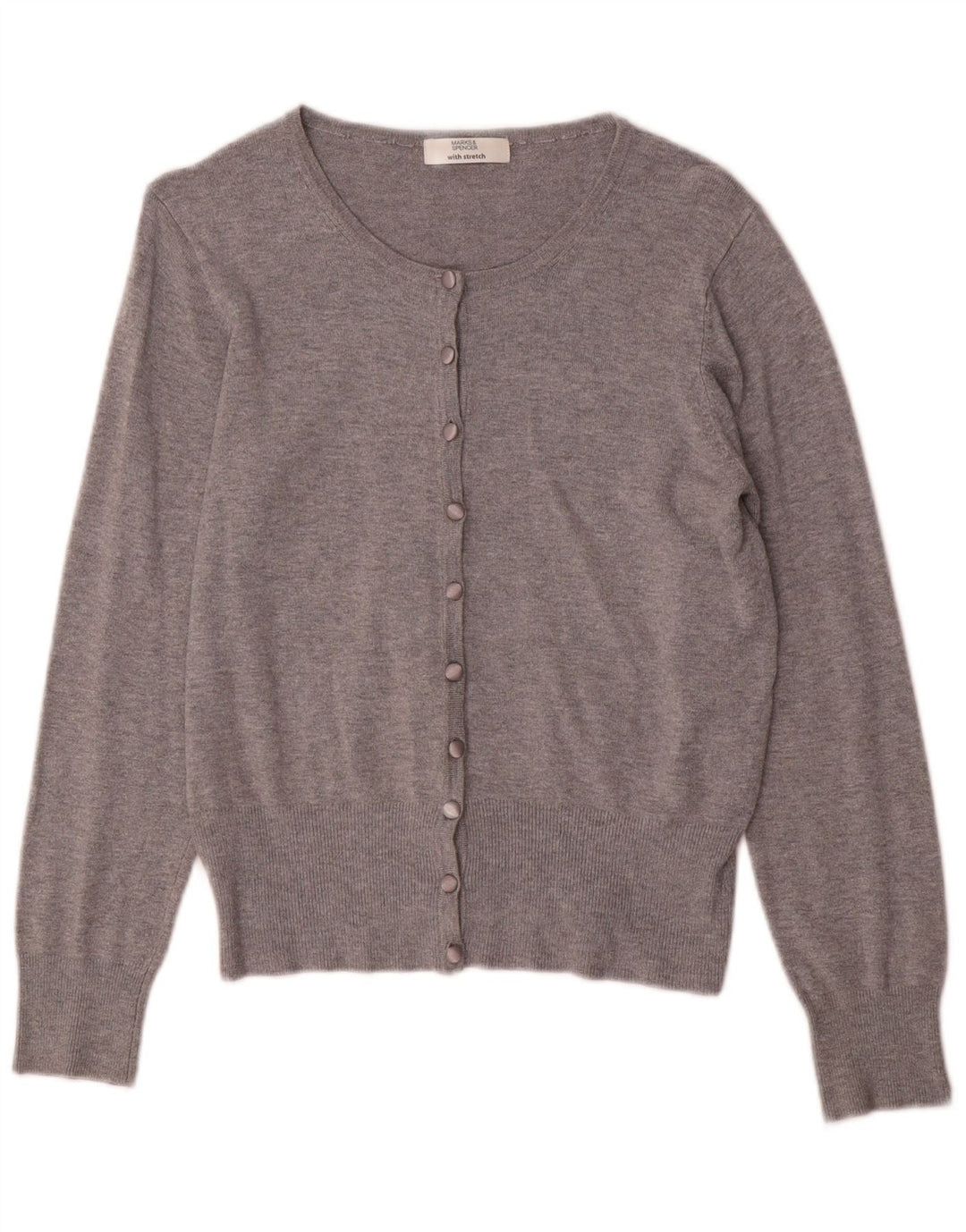 Marks & Spencer Womens Stretch Cardigan Sweater UK 10 Small Grey Flecked