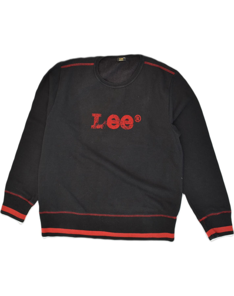 LEE Mens Graphic Sweatshirt Jumper 2XL Black Cotton | Vintage Lee | Thrift | Second-Hand Lee | Used Clothing | Messina Hembry 