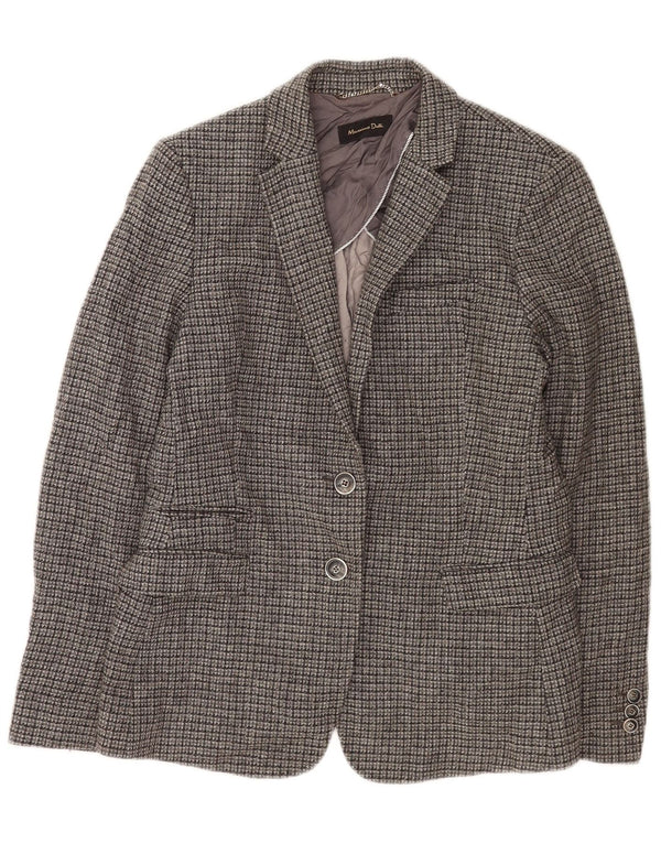 Massimo Dutti Womens 2 Button Blazer Jacket EU 42 Large Grey Check Viscose