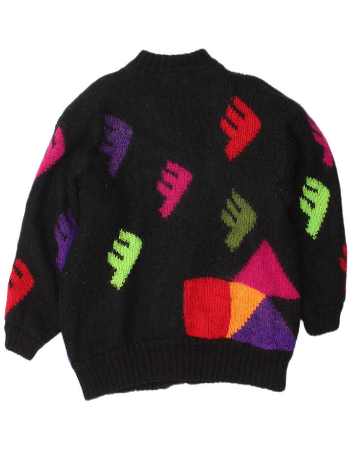 Vintage Womens Graphic Cardigan Sweater One Size Black Geometric